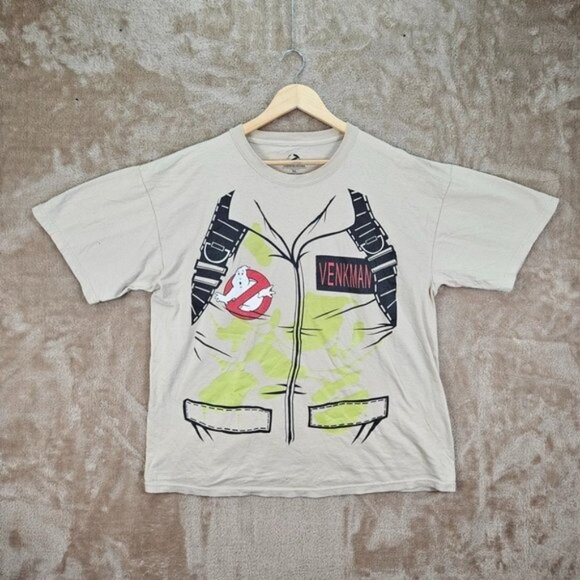 Ghostbusters Venkman Slimer T-Shirt Mens Size XL Movie Cinema Beige Short Sleeve - Picture 1 of 10